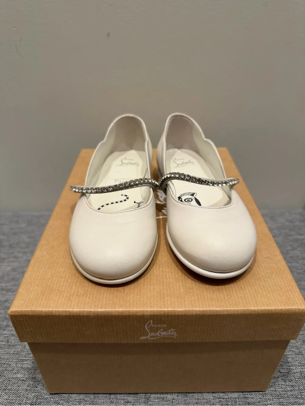 Christian Louboutin White Girls Ballet Flats with Crystal Strap
